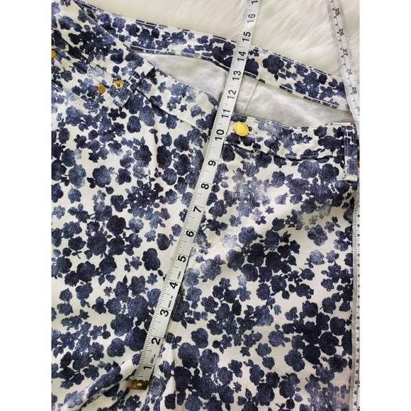 Michael Kors Womens Izzy Cropped Skinny Jeans White Navy Floral Stretch Plus 16W - Picture 6 of 10